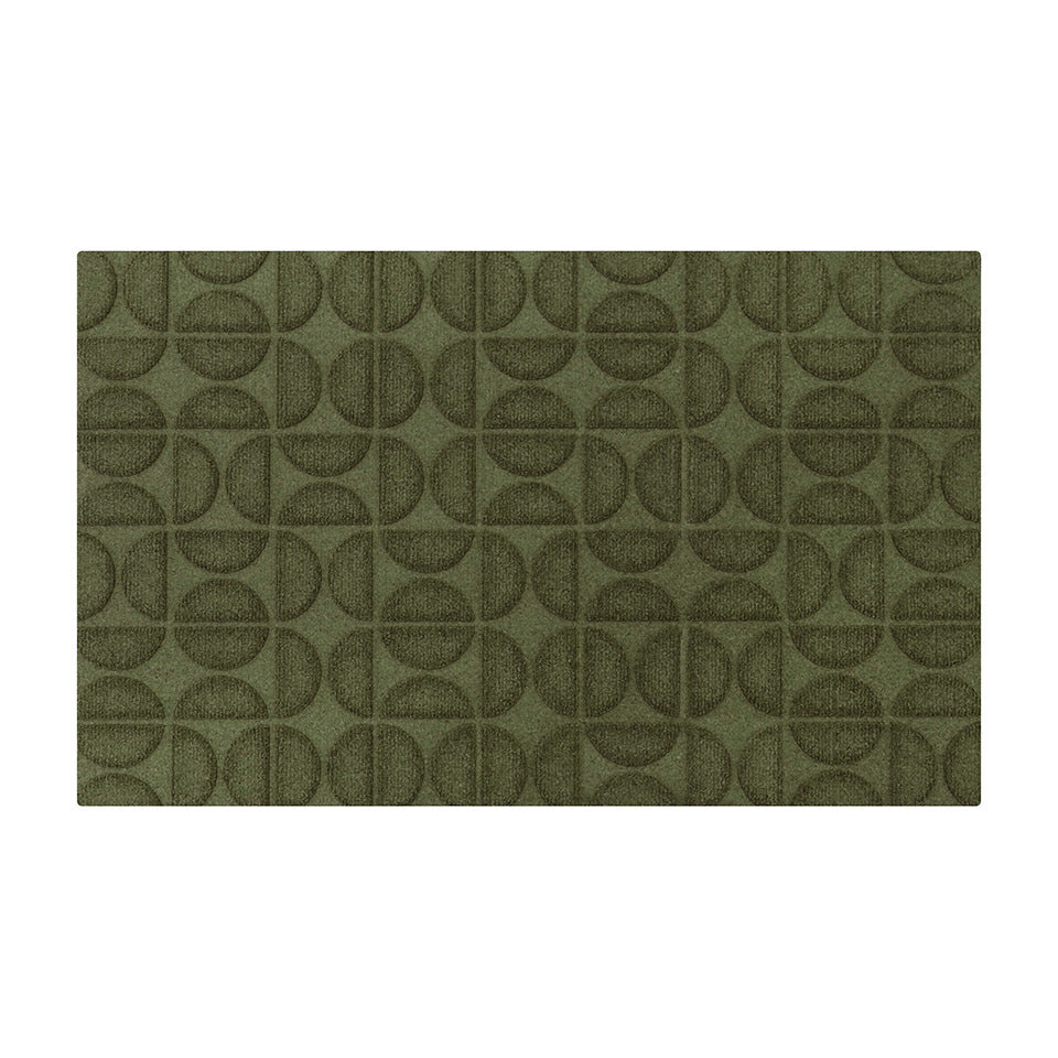 All-weather Hourglass mat with semi-circle alternating pattern in olive.