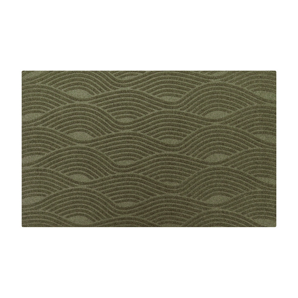 Organic lines creating a wave-like pattern on the Waves entrance doormat with bi-level non-shedding material in olive.