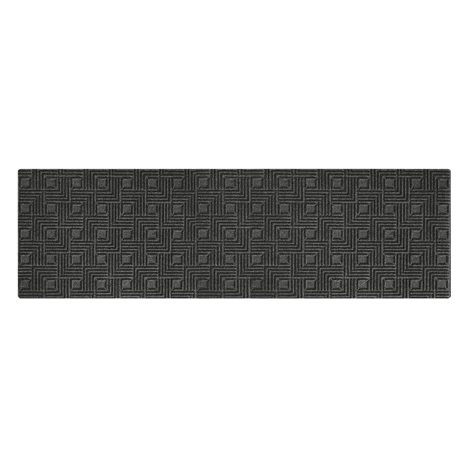 Overhead image of a double-door WaterHog Luxe mat in the meandering Labyrinth pattern and graphite color, shown on a white background.