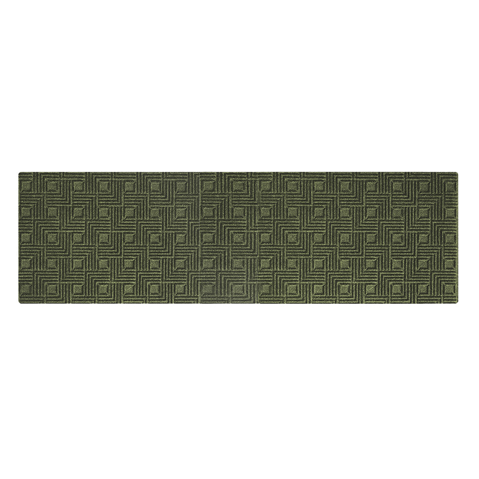 Overhead image of a double-door WaterHog Luxe mat in the meandering Labyrinth pattern and olive color, shown on a white background.