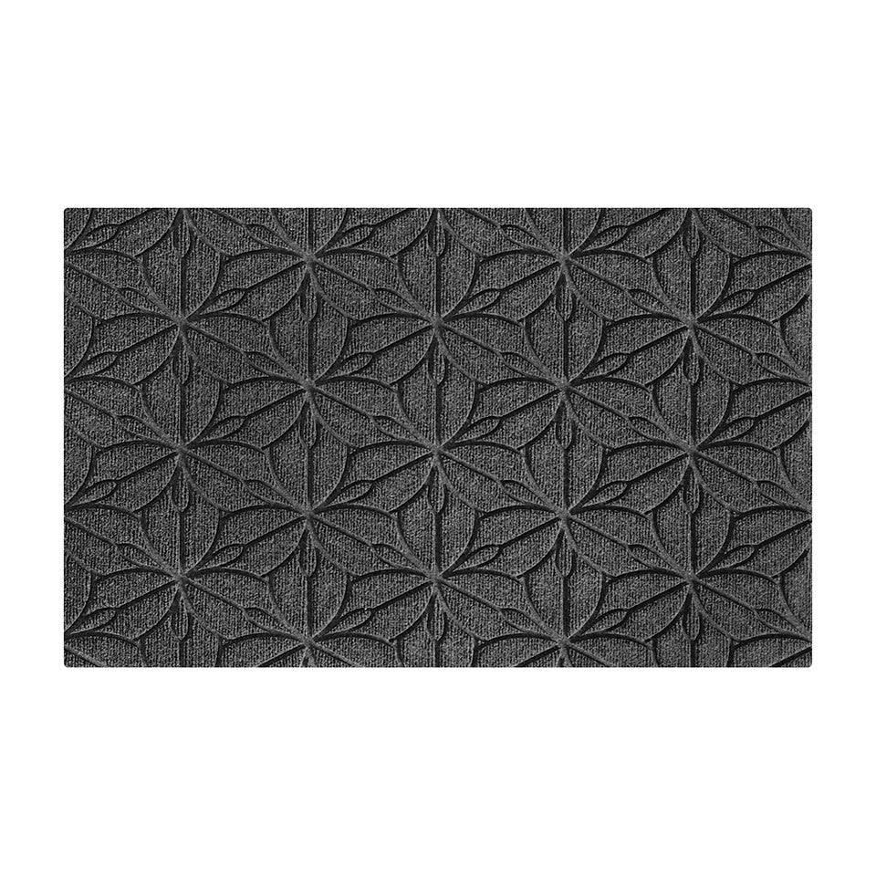 Overhead image of the single-door WaterHog Luxe mat in the floral Magnolia pattern and graphite color.