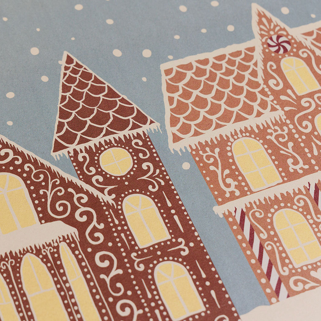 Gingerbread House Christmas detail anti-fatigue kitchen mat with wipeable surface and winter holiday design for kitchen comfort.