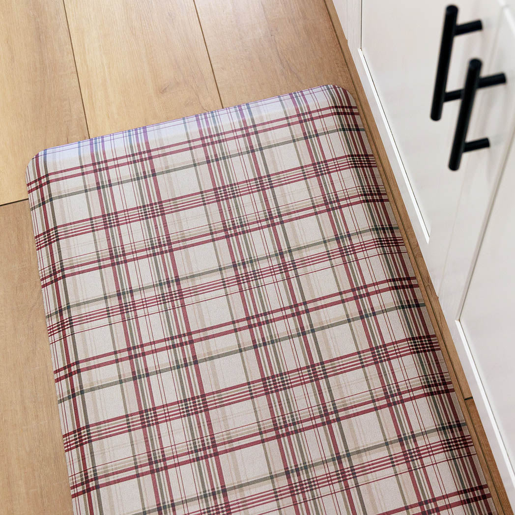 Red and green holiday tartan comfort kitchen mat for long-standing comfort