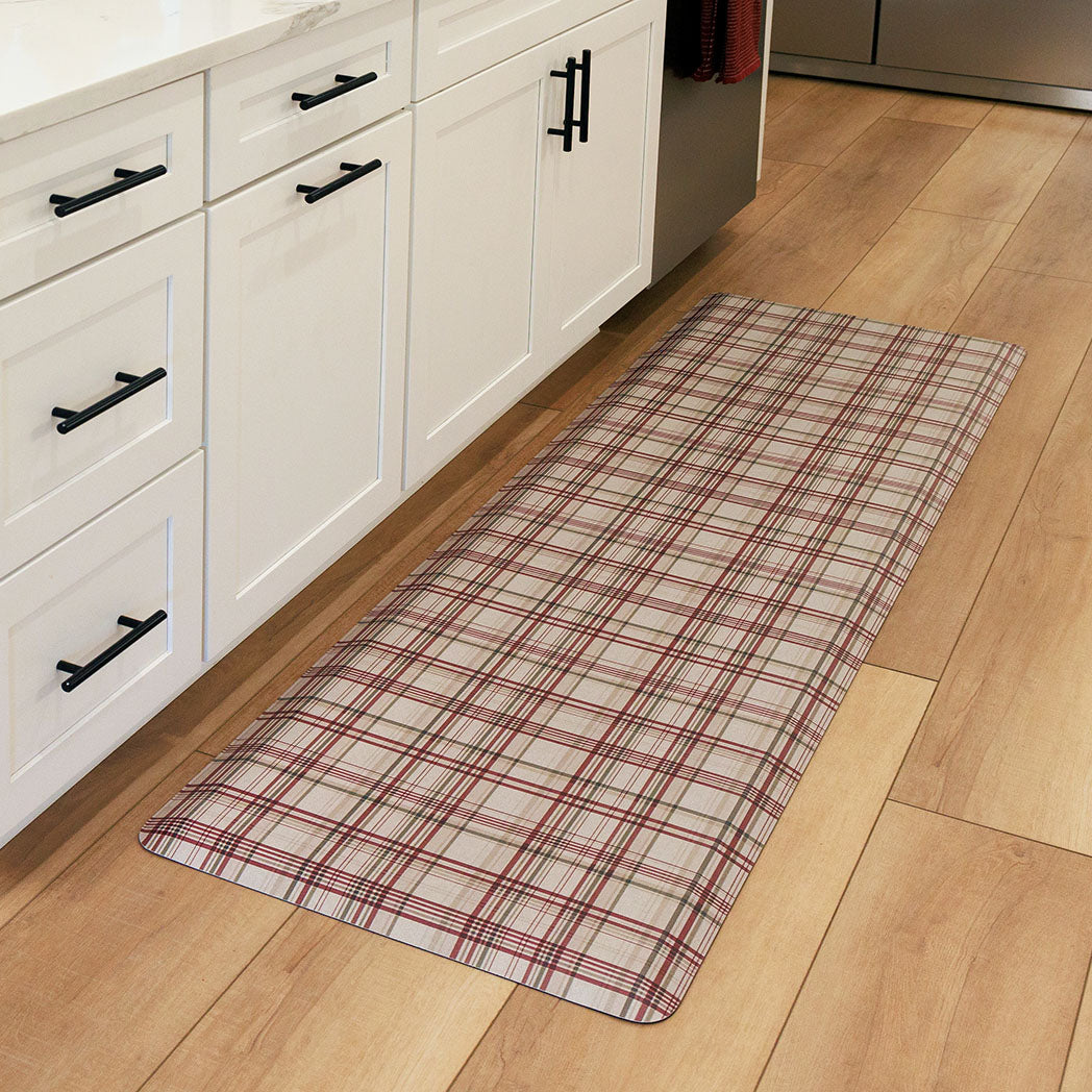 Holiday runner kitchen mat with an anti-fatigue foam and a wipeable surface