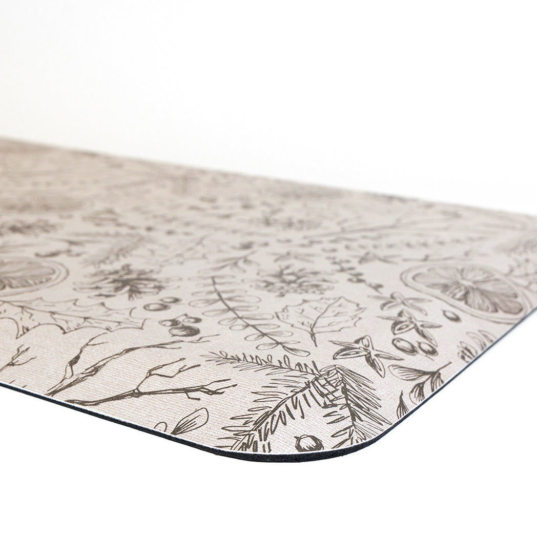 Fall Mulling Spice neutral anti-fatigue kitchen mat with wipeable surface and winter holiday design for kitchen comfort.