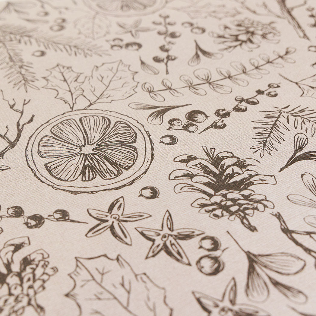 Fall Mulling Spice detail neutral anti-fatigue kitchen mat with wipeable surface and winter holiday design for kitchen comfort.