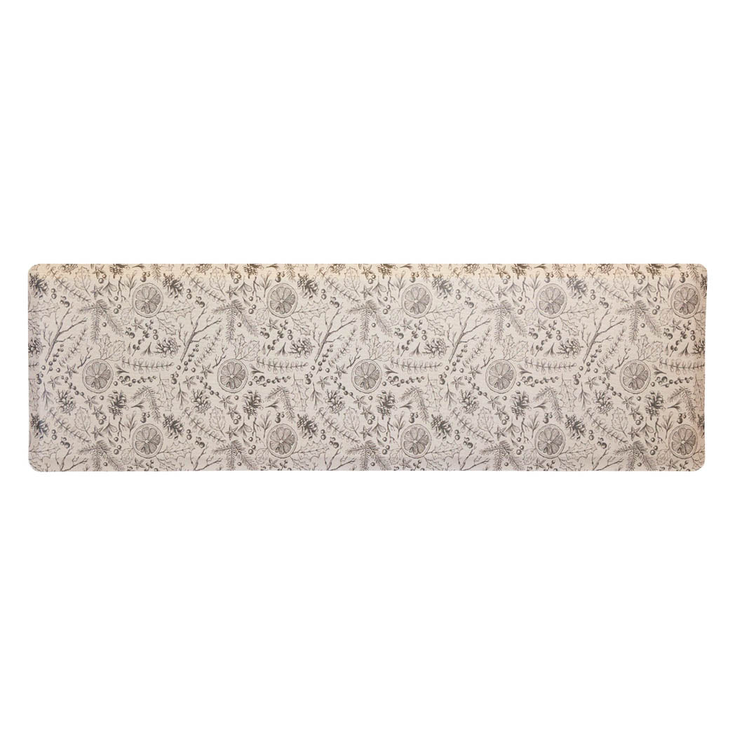 Fall Mulling Spice neutral anti-fatigue kitchen runner mat with wipeable surface and winter holiday design for kitchen comfort.
