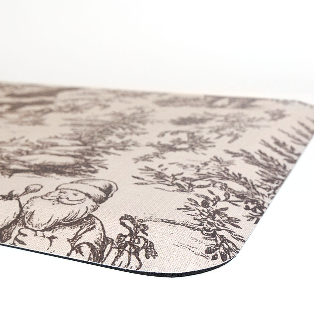 Decorative mat with a vintage-style Santa design on a comfort mat with beveled edges