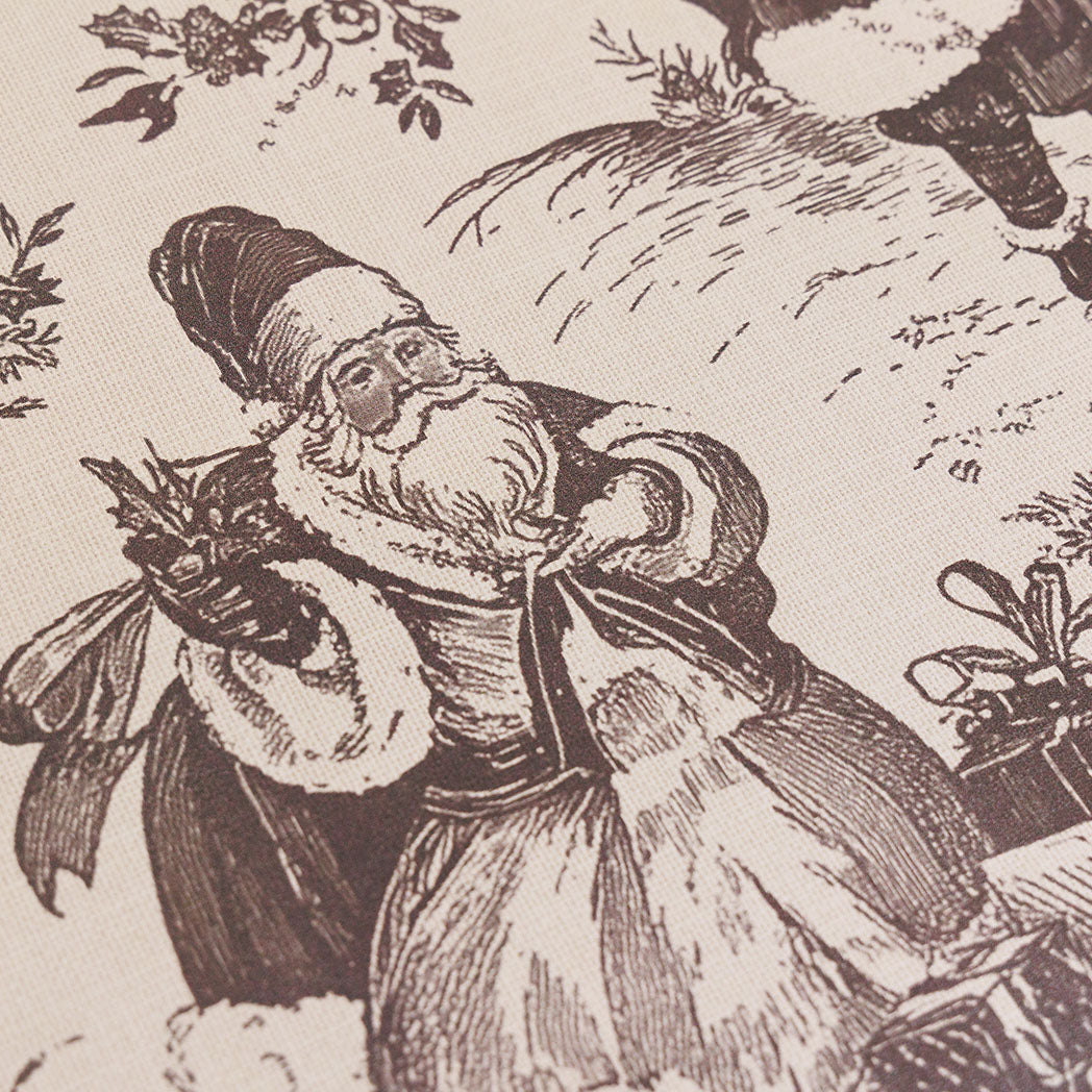 Santa Toile Christmas anti-fatigue kitchen mat detail with wipeable surface and winter holiday design for kitchen comfort.