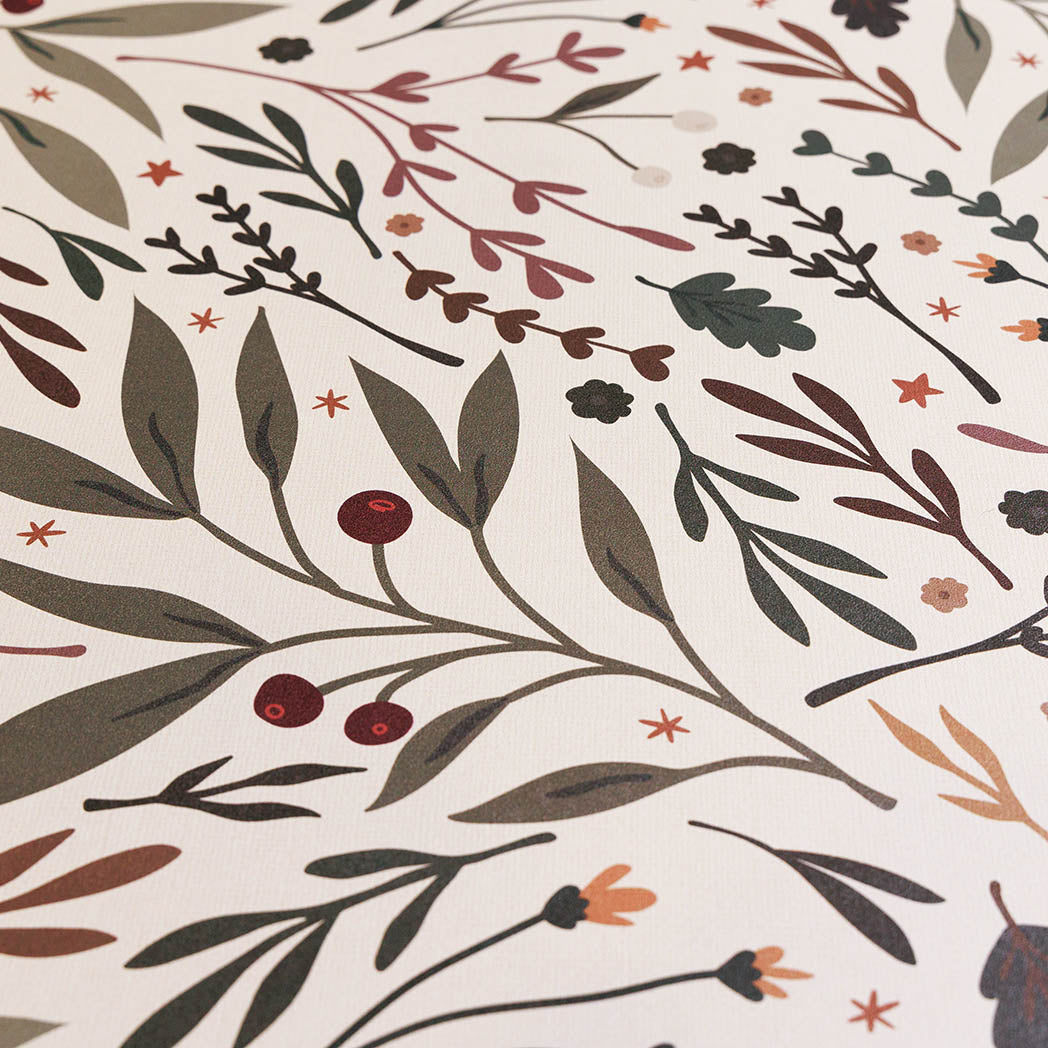 Detail Sprig & Berry foliage Christmas anti-fatigue kitchen mat with wipeable surface and winter holiday design for kitchen comfort.