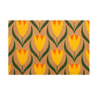 coir single sized doormat with yellow, orange, and green floral design