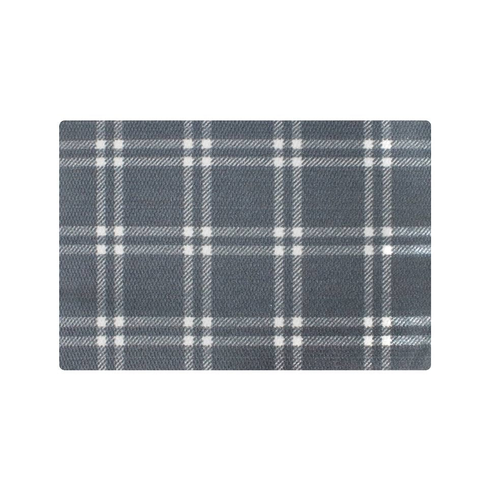 single door classic plaid door mat with grey and white plaid design