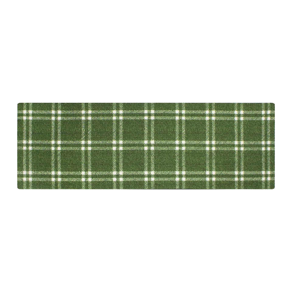 double door classic plaid door mat with green and white plaid design