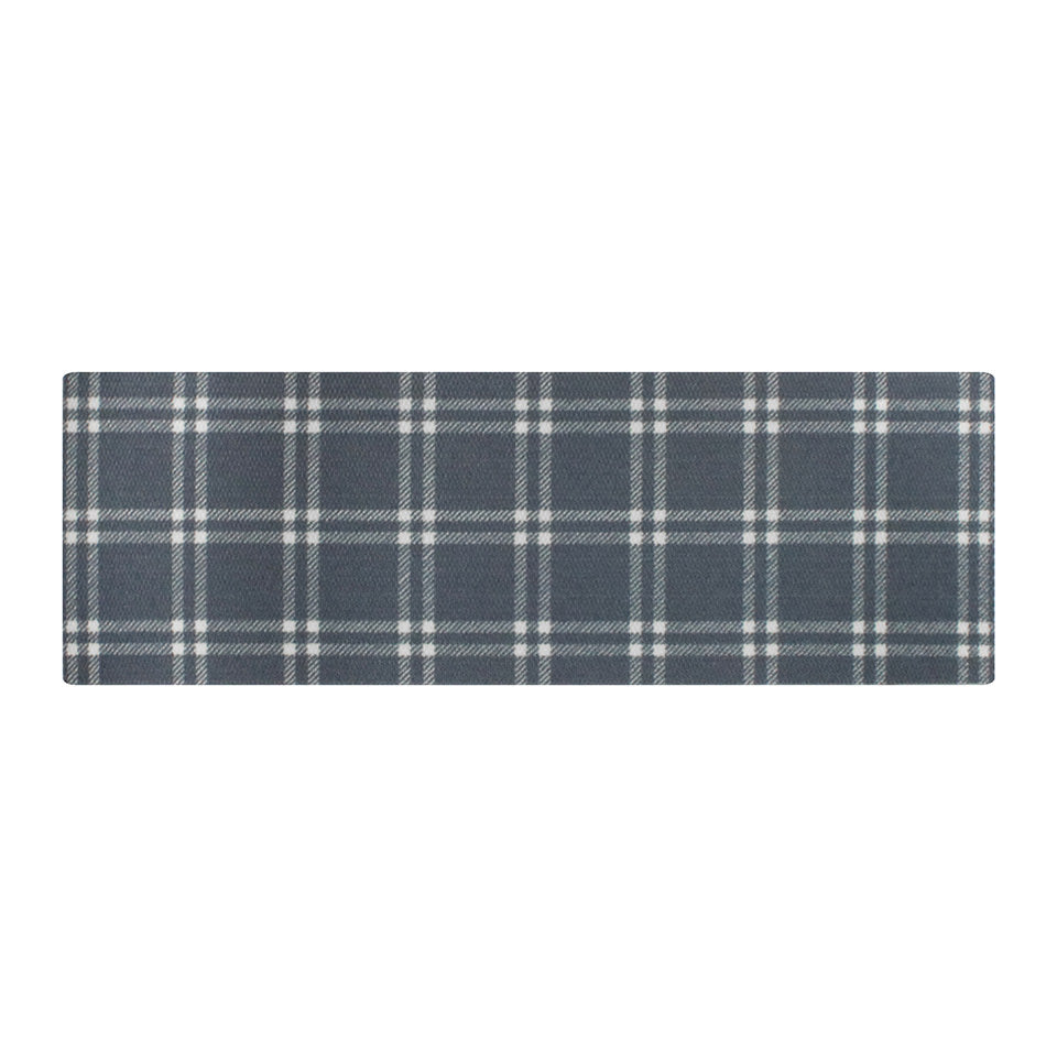 double door classic plaid door mat with grey and white plaid design