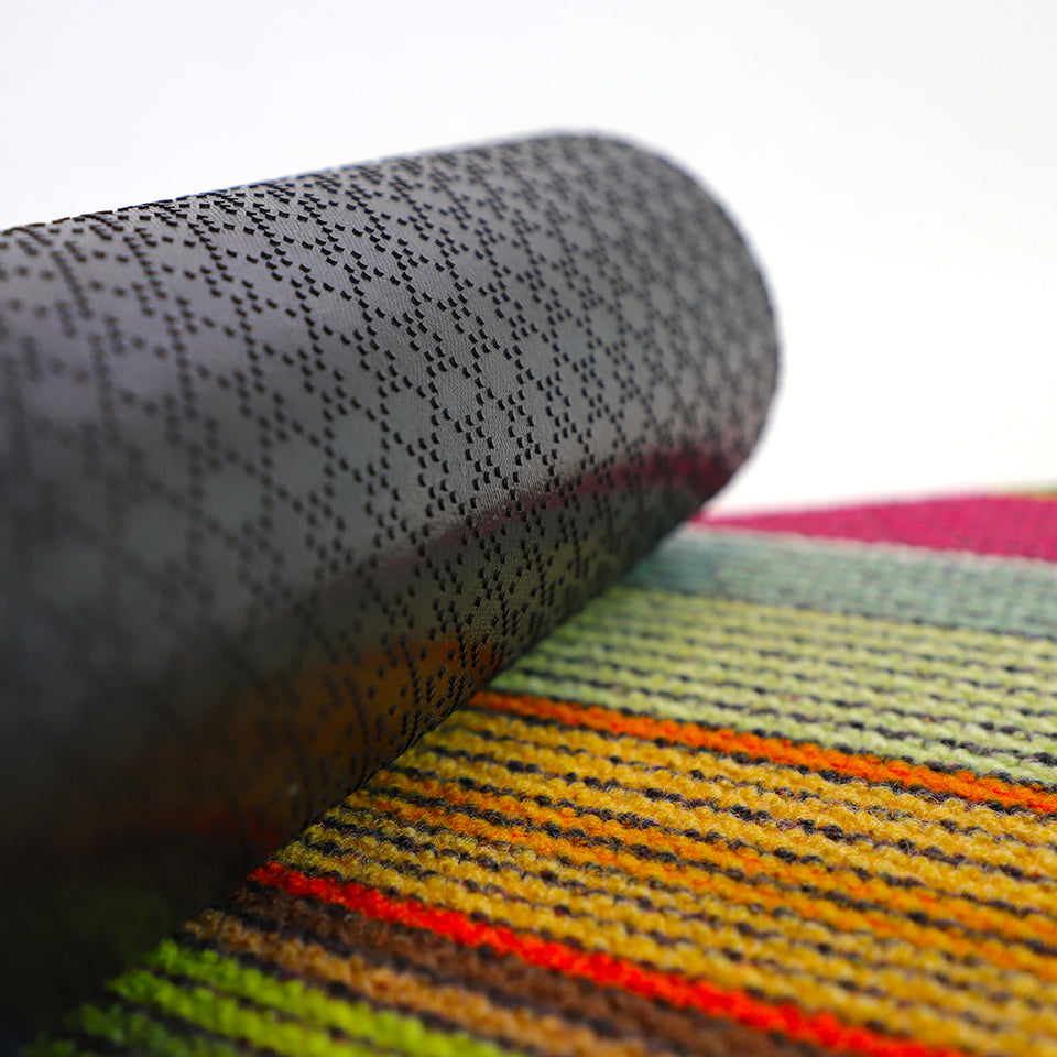Cute and colorful entry mat for home; Dutch Fields features a rubber backing that makes it a long lasting doormat that will not rot like coco mats.