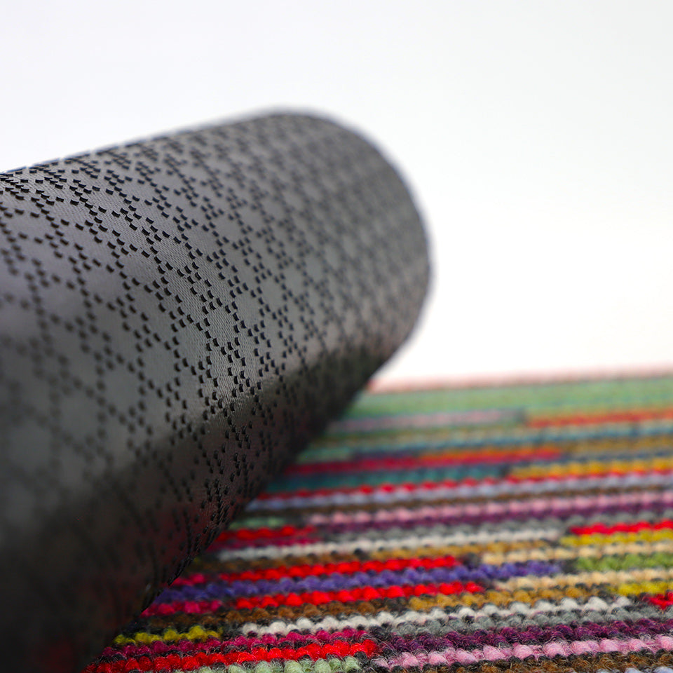 Colorful rubber backed mat make this a cute indoor/outdoor mat.