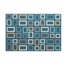 Shades of aqua, tan, and grey in a retro inspired doormat with squares