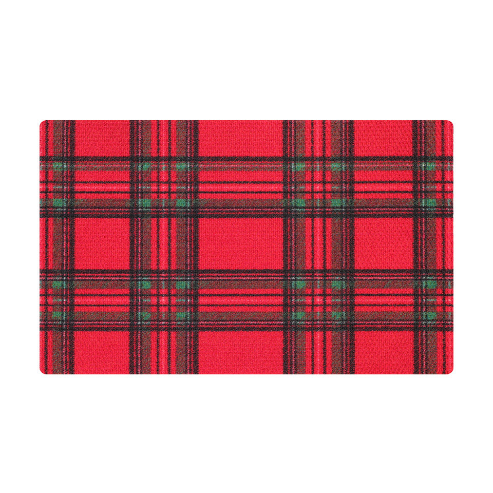Bright red tartan plaid Christmas holiday doormat for single door