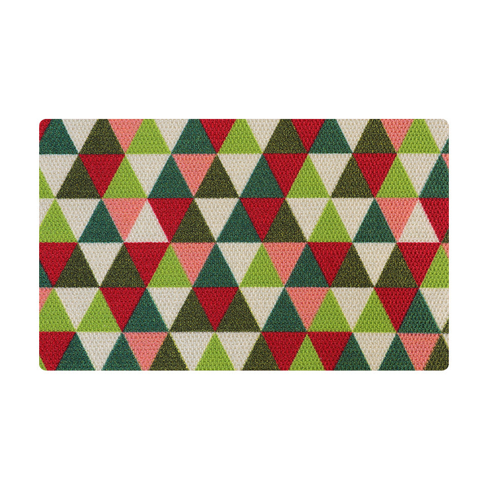 Brightly colored green red pink lime and white triangle Christmas holiday modern doormat