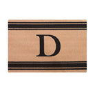 Monogrammed doormat in Wheat with black monogram and black stripes at top and bottom