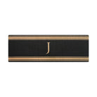 Tan and black striped double door sized doormat with tan monogram in center