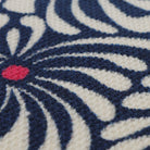 Close up of navy and white funky retro mcm floral doormat
