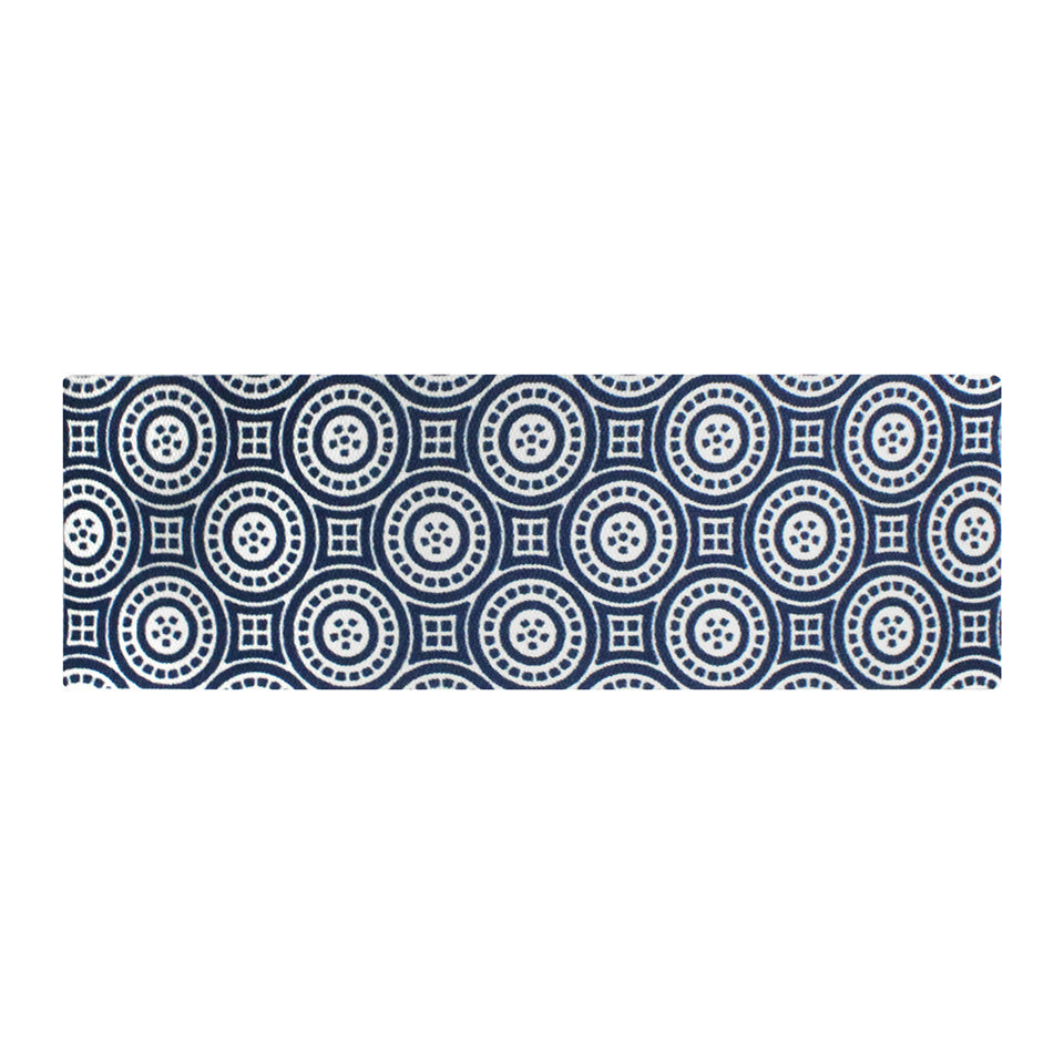 Navy and white circle medallion double door doormat