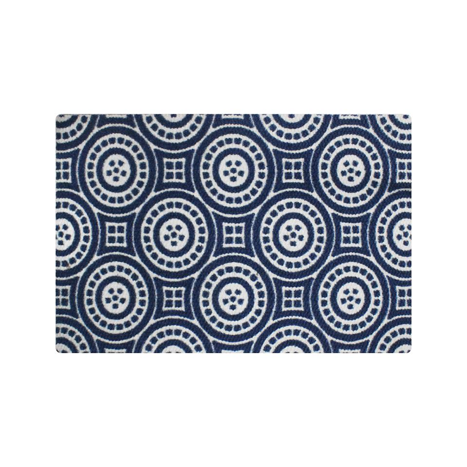 Navy and white circle medallion low profile doormat for single door