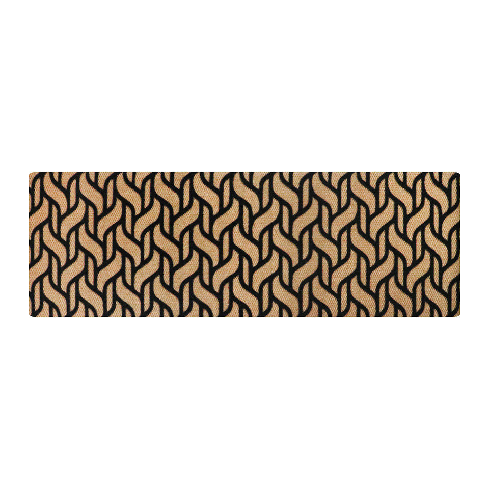 Coir and black modern basketweave low profile doormat for double door