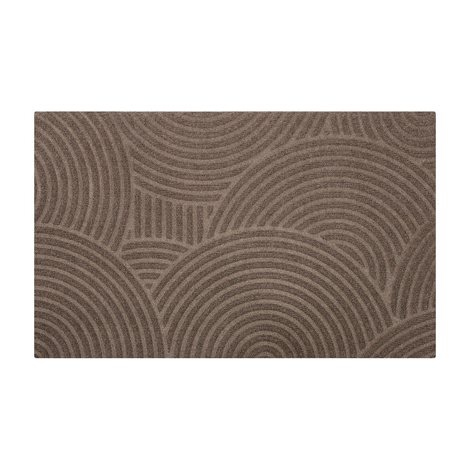 Put Your Records circular geometric low profile doormat in greige