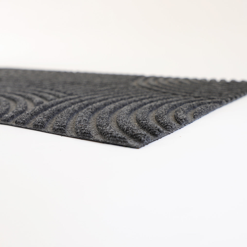 Put Your Records On single door doormat in graphite is a low-profile decorative mat that will not shed, rod, or fall apart. The best doormat for outdoor areas. Made with recycled materials.