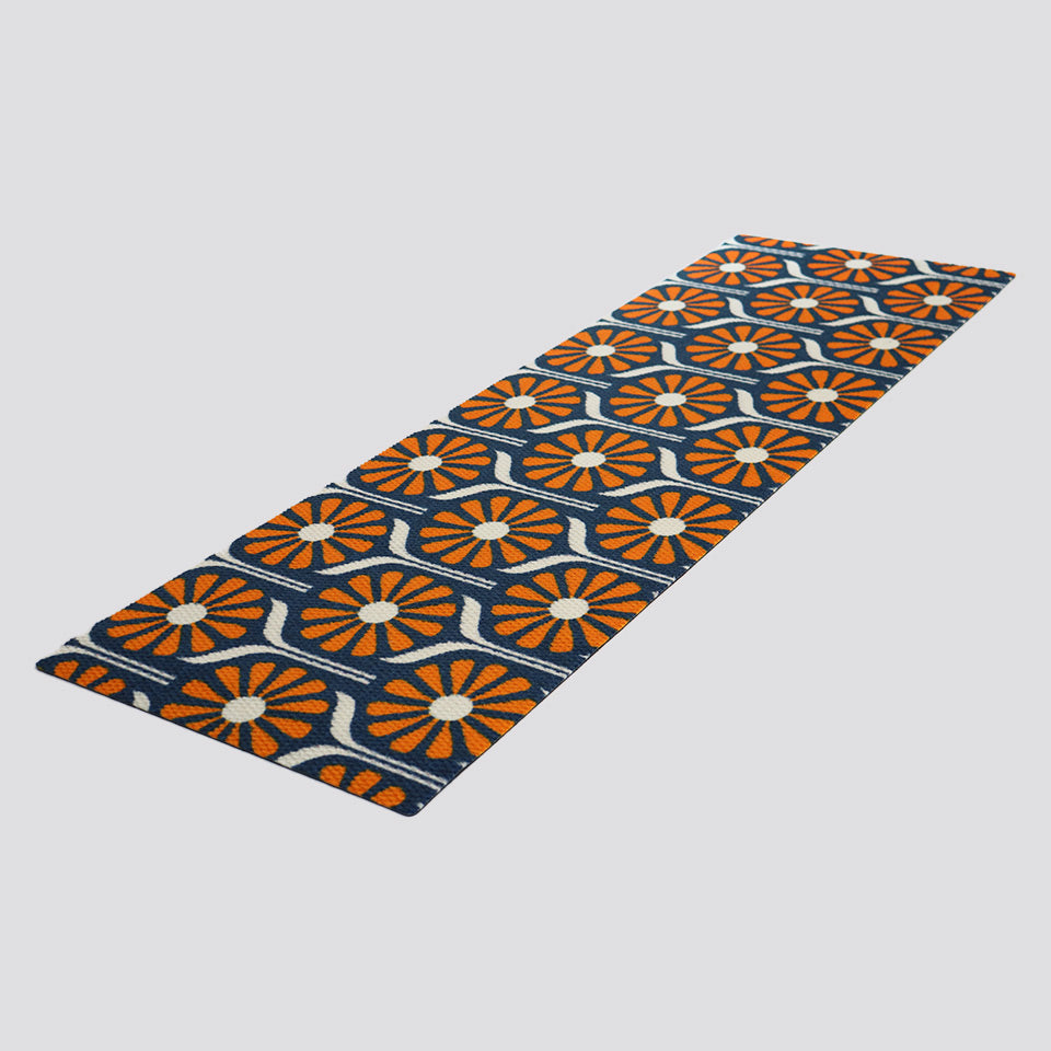 Retro Daisies Double Doormat - Orange Blue Angle