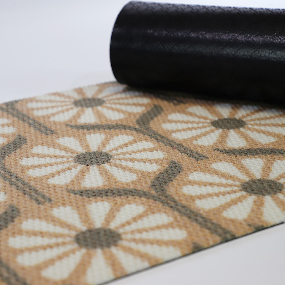Retro Daises Back of Doormat - Coir White