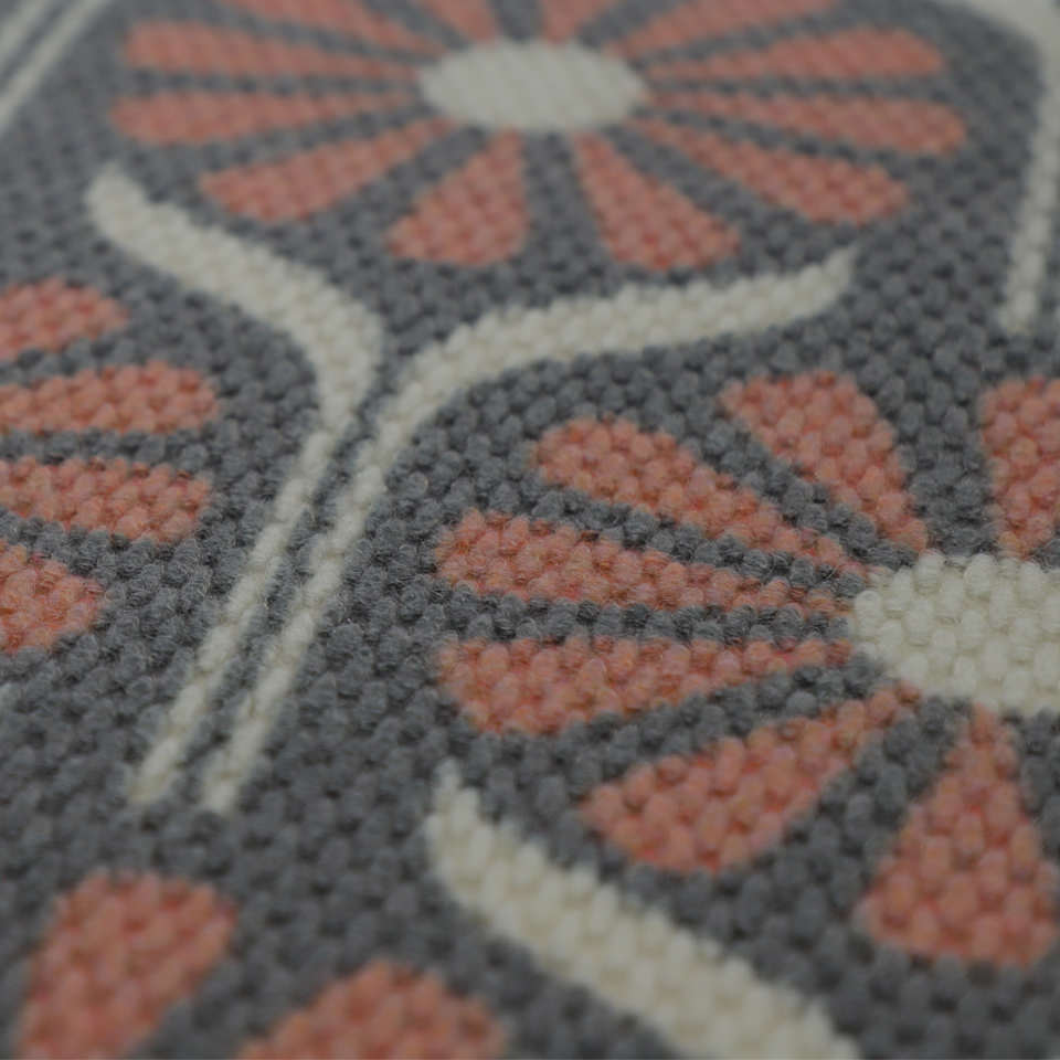 Retro Daises Doormat - Zoomed In Pink Grey