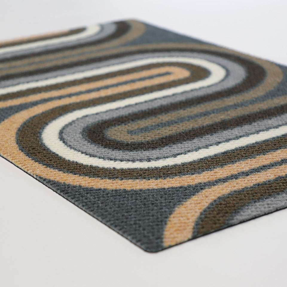 Mid century modern inspired Retro Vibes in a mix of browns and greys. Nostalgic retro feel with a modern take on these doormats.