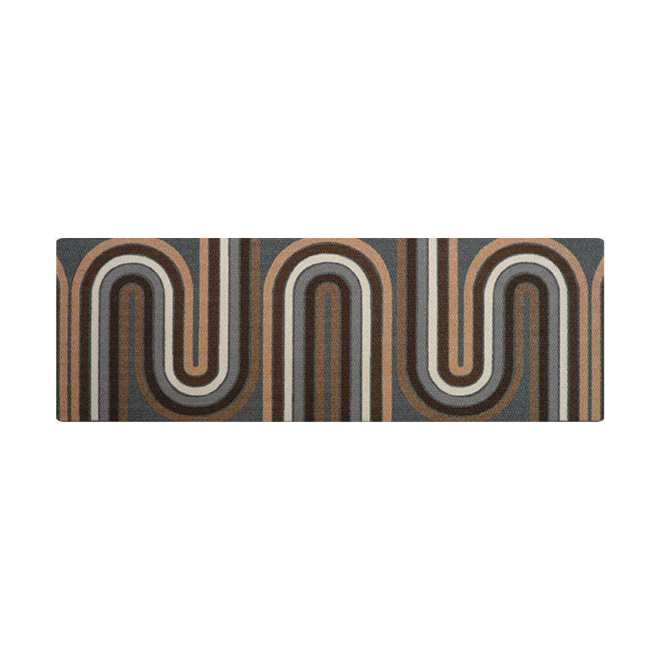 Double door doormat from our mid-century modern collection of doormats. Retro Vibes in a mix of browns and greys is the perfect nostalgic throw back feeling for your porch or entryway.
