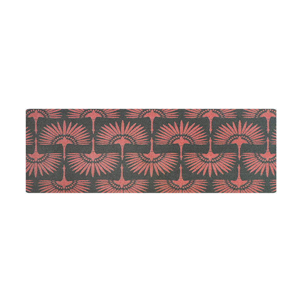 Double door doormat in Tailfeathers modern crane design.  Shown in pink and grey.