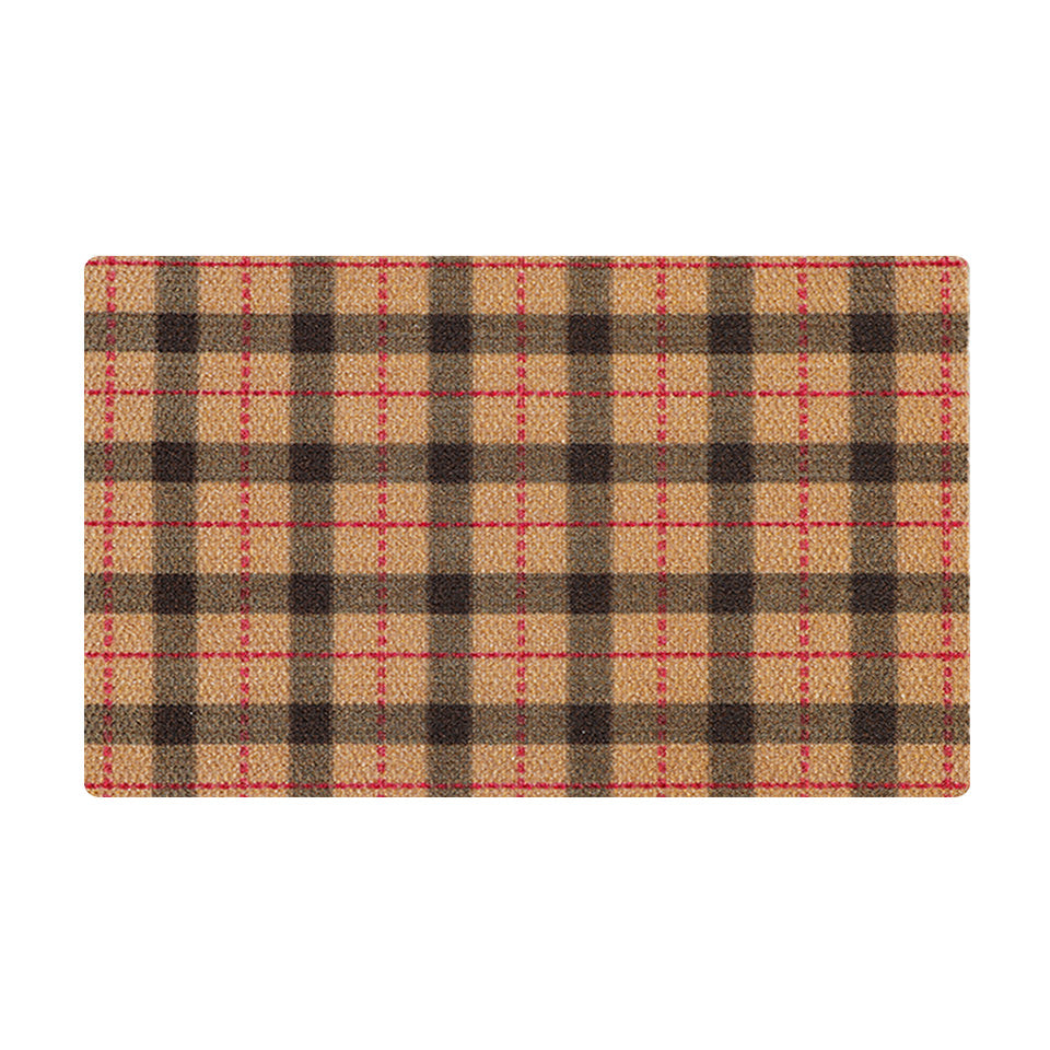 Tattersall Plaid single door doormat is a classic looking plaid pattern doormat with brown and red. Classic plaid design that can be used as a holiday mat or a year round doormat.