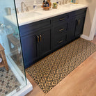 double door size coir and black diamond dot mat placed in bathroom