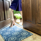 Blue and white circle medallions doormat for single door