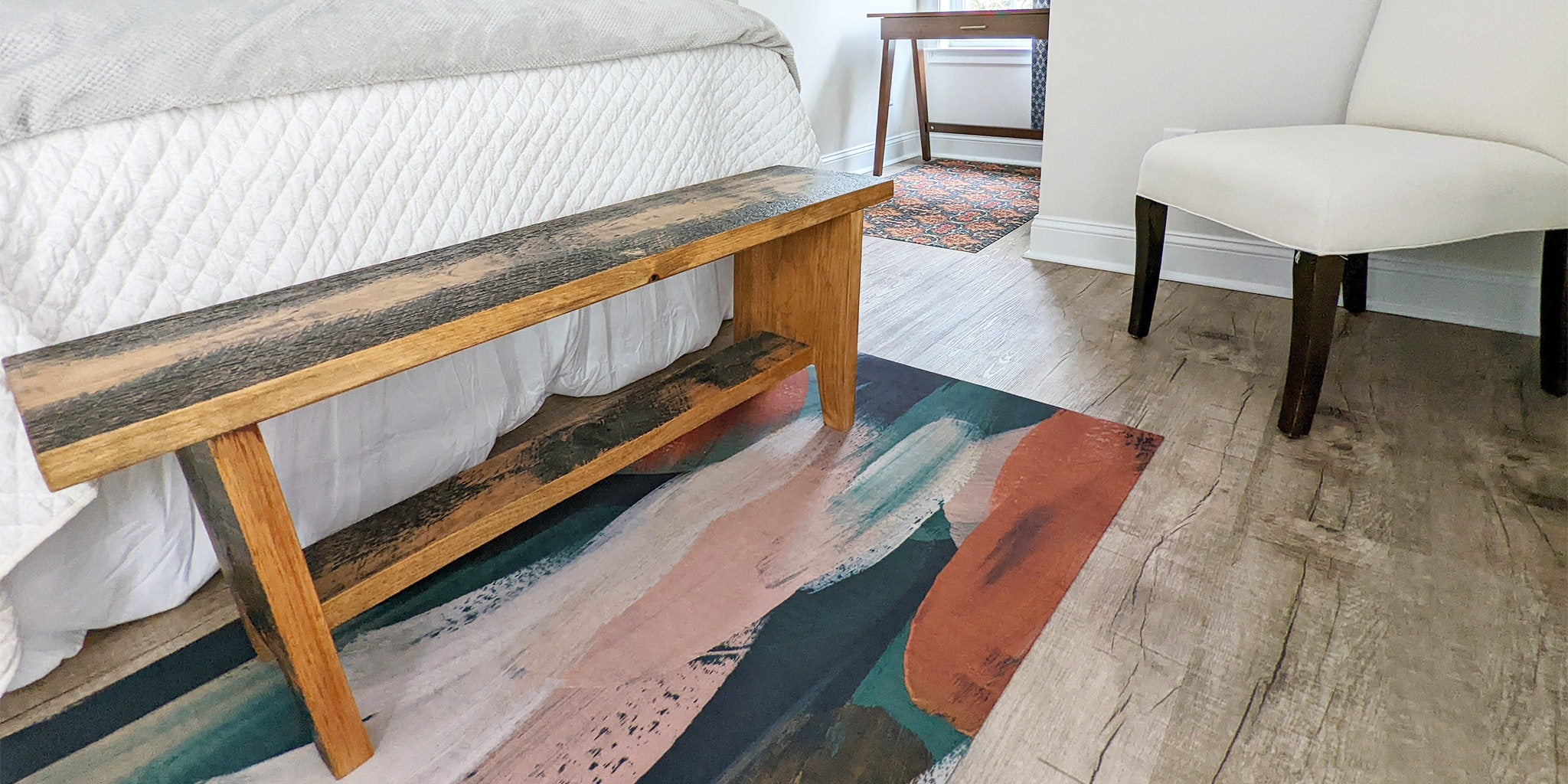 Super low profile floor mat for indoor home use - This abstract painting printed on our low pile washable floormat will add color to any home!