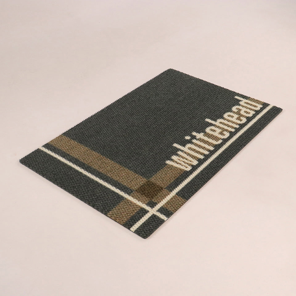 Neighburly single door decorative mat, personalized on a non shedding, low profile surface that dries quickly
