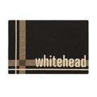 Neigburly decorative single-door entrance mat that is personalized with your last name and a cross-bar design on black