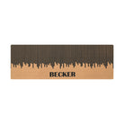 Overhead double door Fall in Line mat personalized name in black at the bottom with vertical lines staggered above.