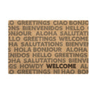 Single door overhead Global Greetings army colored text on coir repeating bilingual greetings with one black text hello