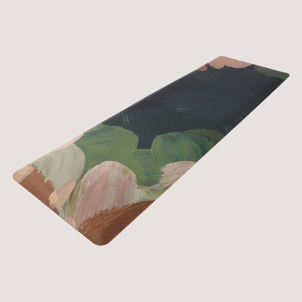 Angled image of the incredibly comfortable anti-fatigue mat with a beautiful HD printed design