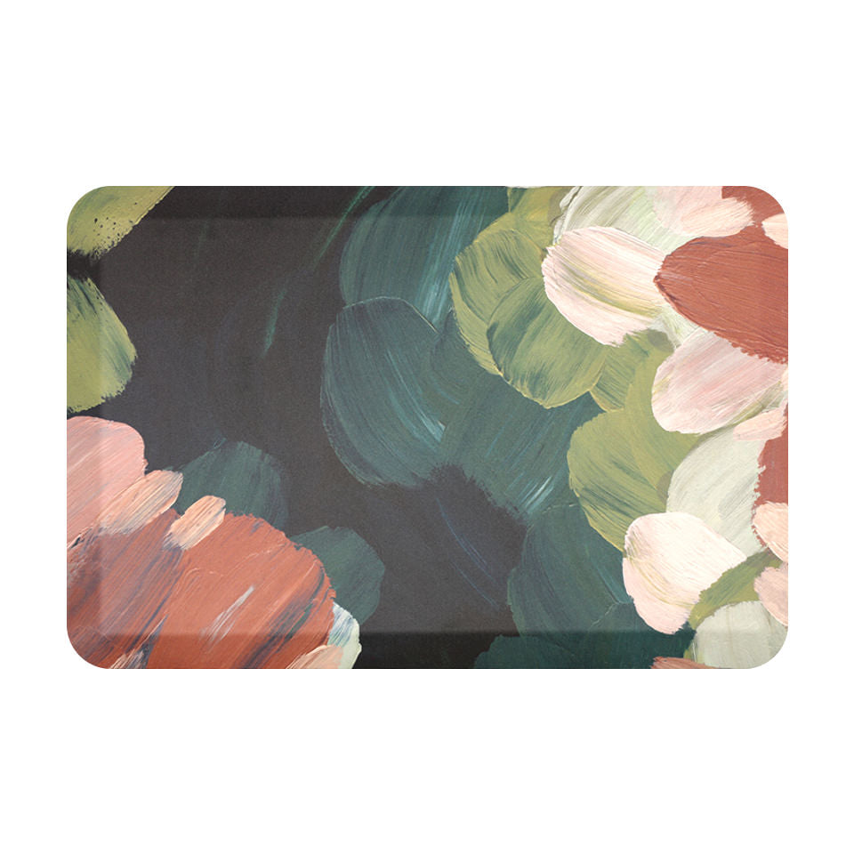 Overhead of Happy Feet Secret Garden's deep colors for an abstract floral HD print