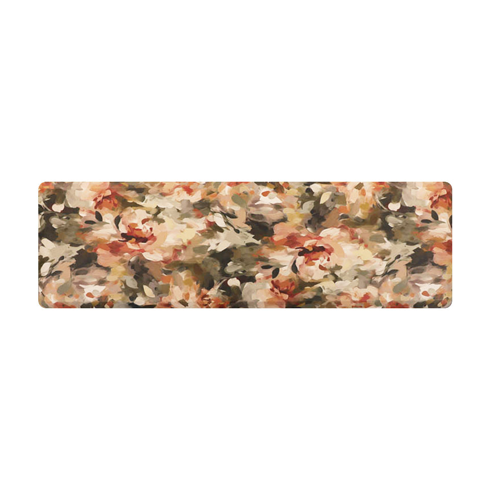 Happy Feet Comfortable antif-fatigue runner made for larger kitchens to maximize comfort and abstract paint swatches for a floral design