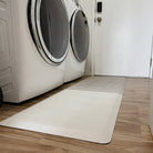 Asymmetrical Stripe runner comfort mat in a laundry room for standing comfort and an easily cleaned surface.