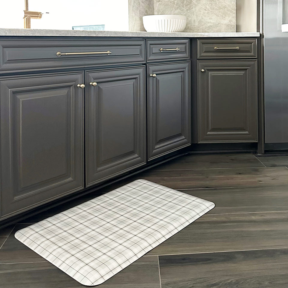 Happy Feet Brisbane Plaid kitchen mat for is style, comfort, and wipeable surface.